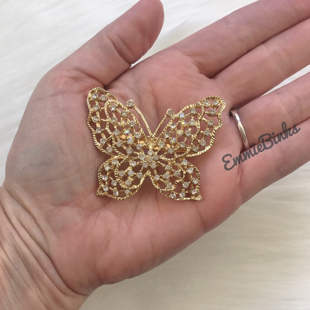 ✨3for$38 New Vintage Style Filigree Rhinestone Butterfly Brooch Pin ~ Vintage - Picture 7 of 16